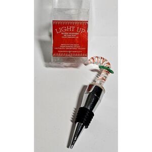 Christmas LED Light Up Color Changing Glass Wine Stopper Candy Cane NEW IN BOX